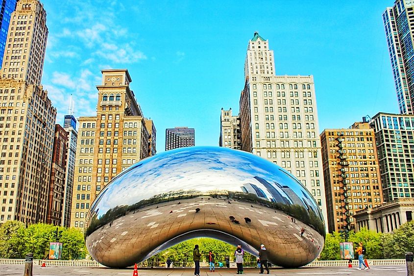 Cloud Gate, also know as the Bean is the one of parks major attractions in Millennium Park, Chicago, Illinois.