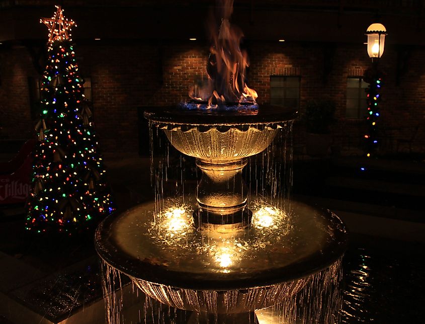 Christmas fountain in Gatlinburg Tennessee town.