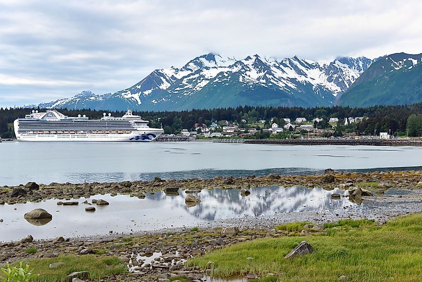 The Crown Princess docked at the cruise terminal in Haines, Alaska