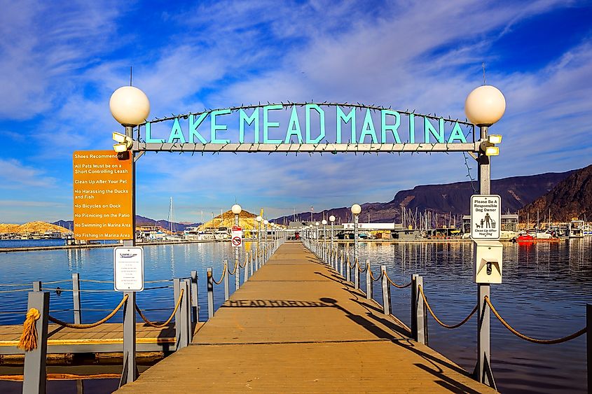 Entrance to Lake Mead Marina, Lake Mead National Recreation Area, Boulder City, Nevada.