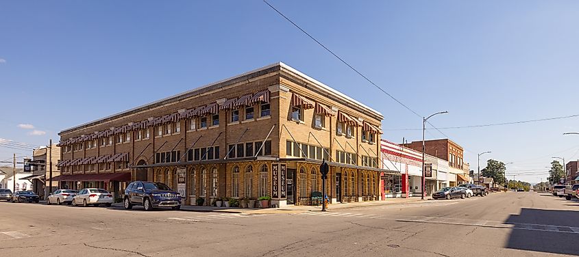 Rustic buildings along the Dewey Avenue in Poteau, Oklahoma.