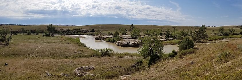 Panoramic view of the Cheyenne River, Black Hills, South Dakota.