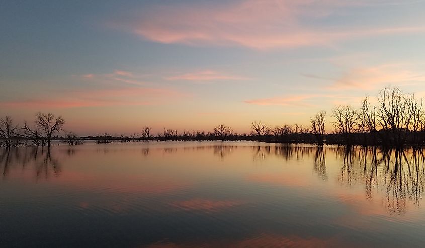 Pink sunset at Lake Wanahoo, Nebraska