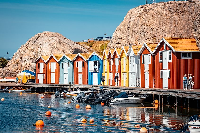 Colorful boathouses in Smögen on the Swedish West Coast.