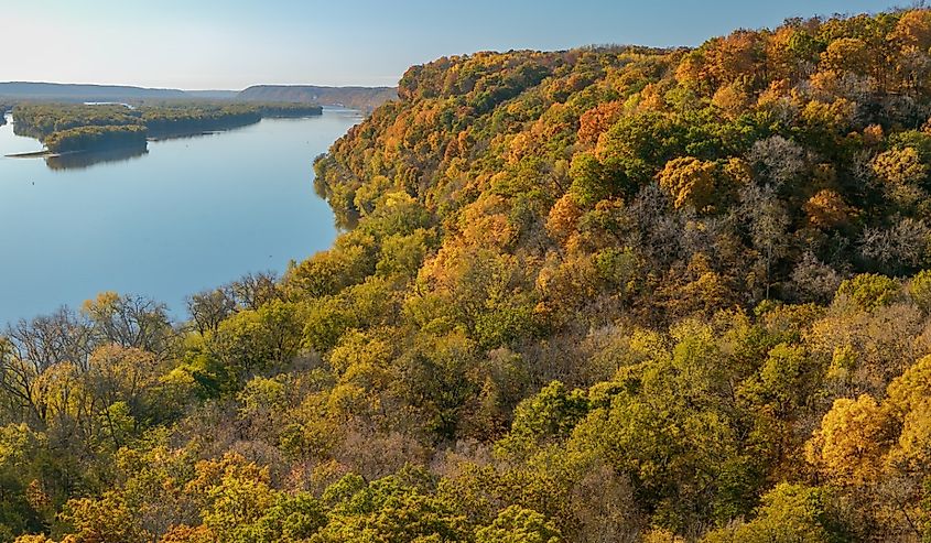 The Mississippi River from an overlook at Effigy Mounds State Park in Iowa during October.