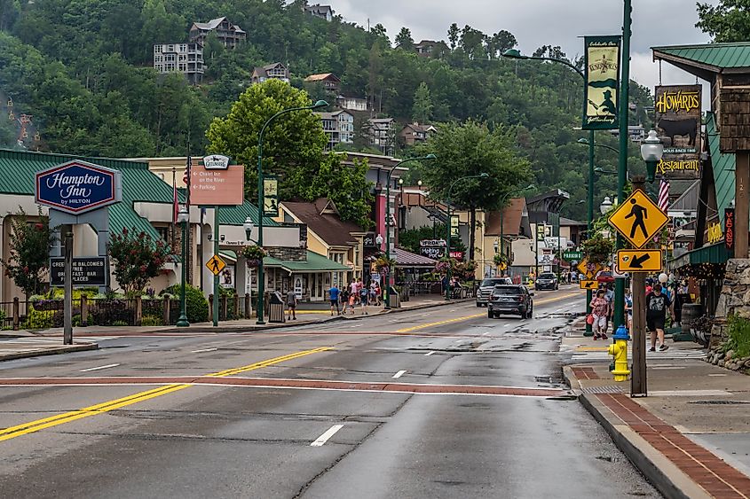 Street view in the town of Gatlinburg, Tennessee.