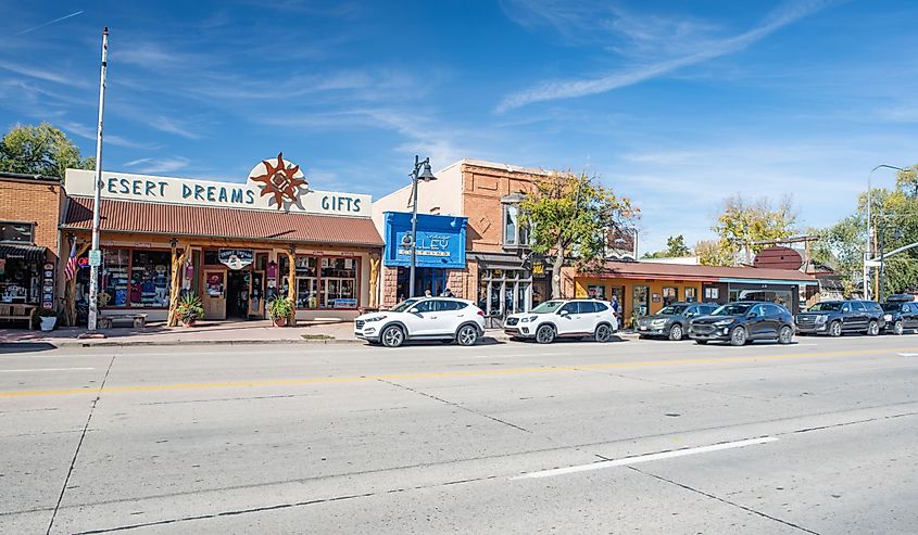 Exterior of stores in the city of Moab, Utah.