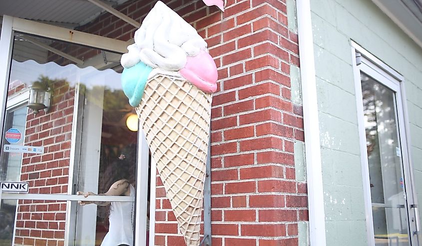 Ice Cream Sculpture Outside of Chitterchats Homemade Ice Cream Shop in Reedville, Virginia.