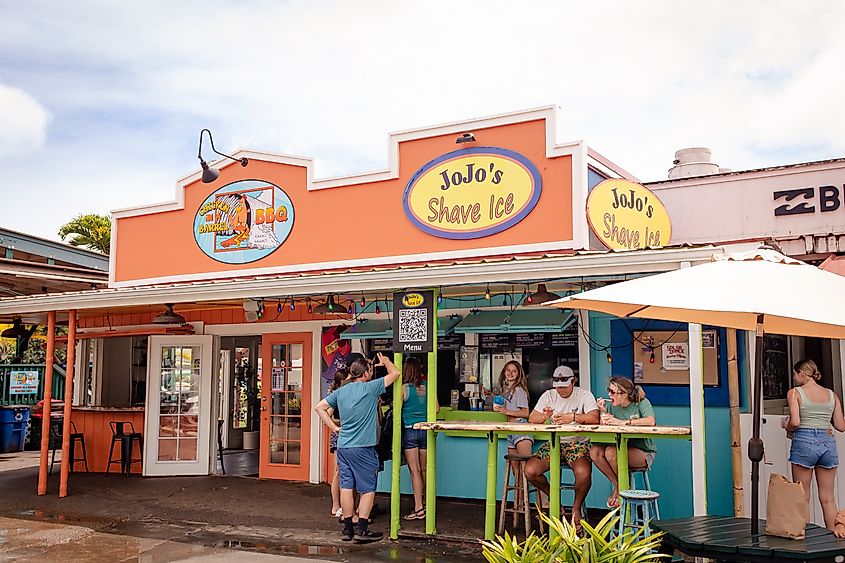 Jojo's Shave Ice on Kuhio Highway in downtown Hanalei, North Shore of Kauai, Hawaii