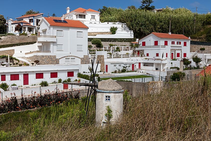 Closeup of houses in Azenhas do Mar, Portugal.
