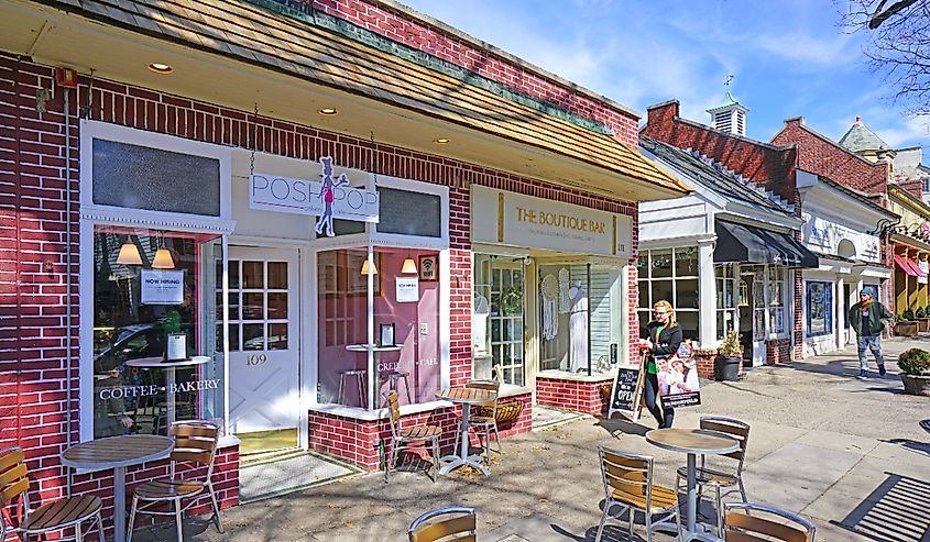 Downtown sidewalk in Haddonfield, New Jersey. Image credit EQRoy via Shutterstock.