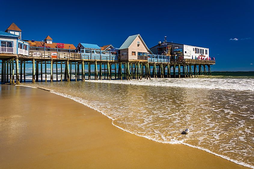 Houses on stilts in Old Orchard Beach, Maine.