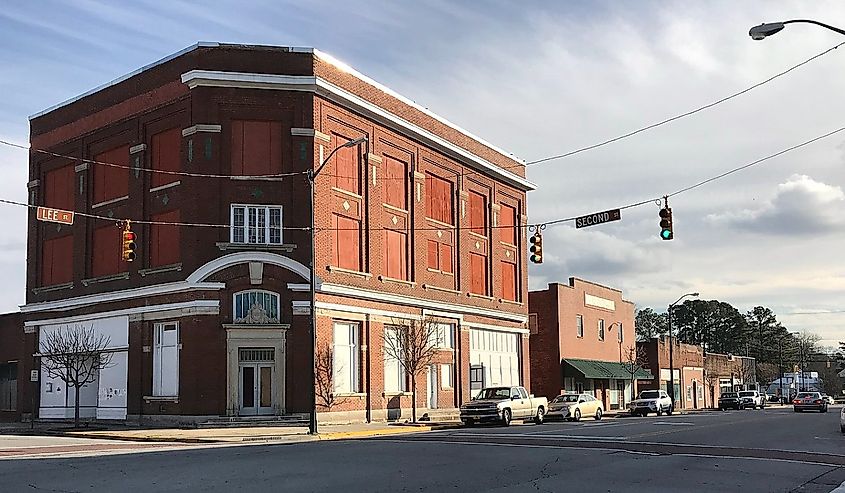 Downtown street in Ayden, North Carolina.