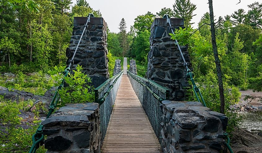 Swinging Bridge Over St. Louis River in Jay Cooke State Park in Minnesota