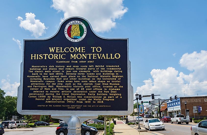 The historic downtown area of Montevallo, Alabama