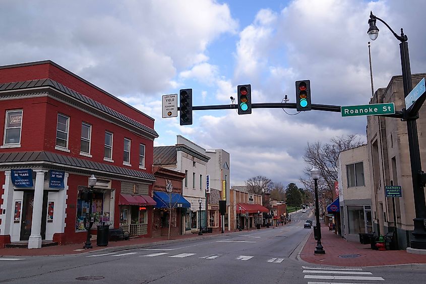 Main Street in Blacksburg, Virginia.