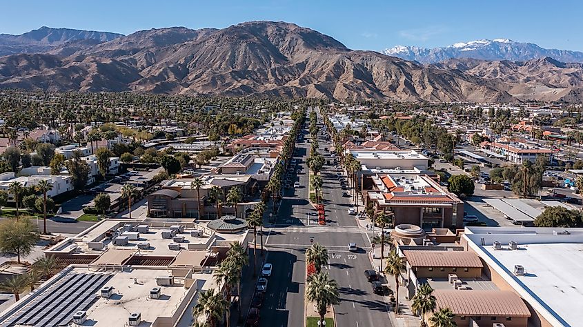 Aerial view of downtown Palm Desert in California.