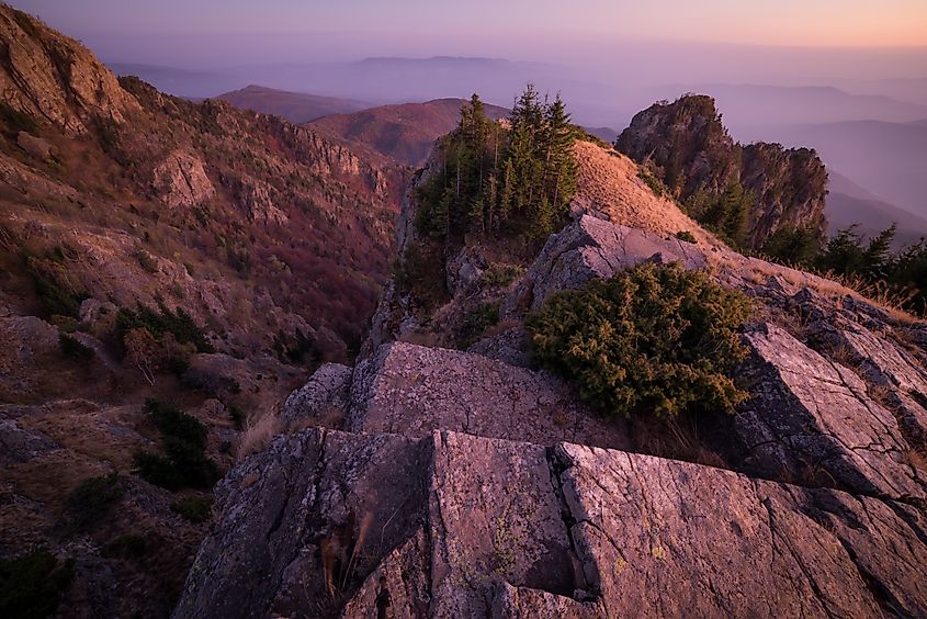 Colorful sunset in Cozia Mountains National Park, Valcea, Oltenia, Romania