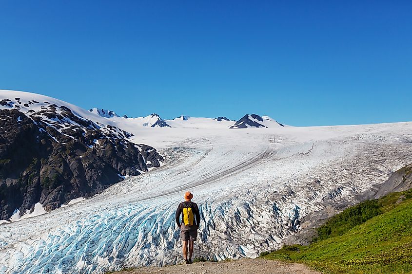 Hiker in Exit Glacier, Kenai Fjords National Park, Seward, Alaska