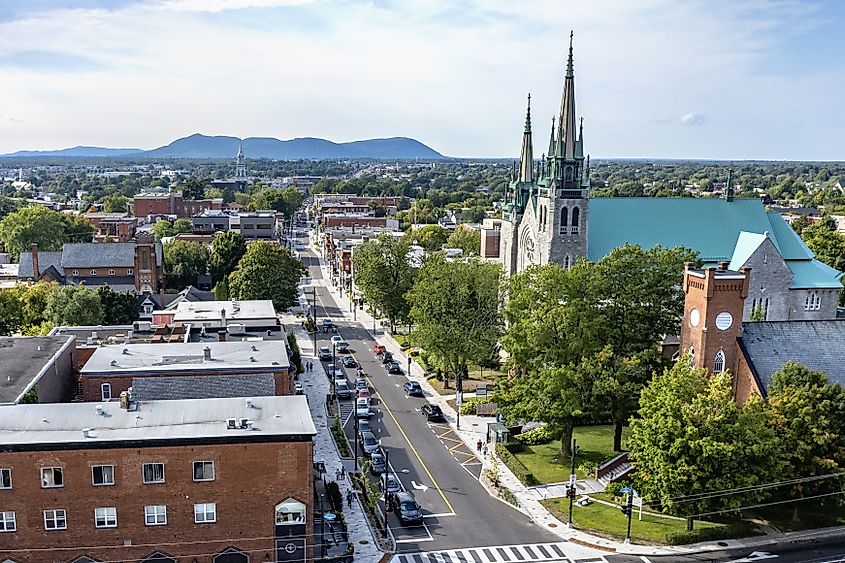 Aerial view of the intersection of Principale and Dufferin Streets, Granby, Canada