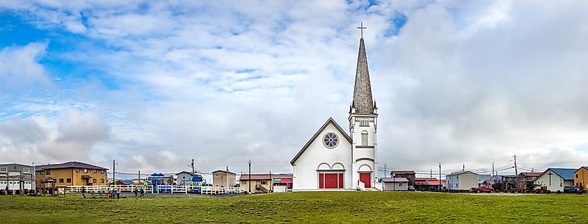 Panoramic view of Anvil City Square in Nome, Alaska.