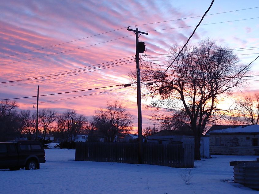 A vibrant sunset over the snow in Terry, Montana