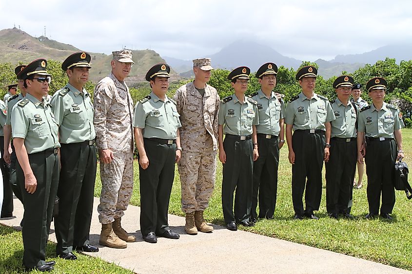 American and Chinese military leadership on a tour of the PLA National Defense University. Credit: Wikimedia.