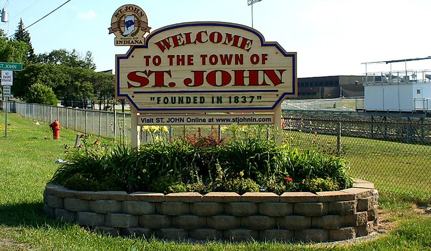 The welcome sign in St. John, Indiana