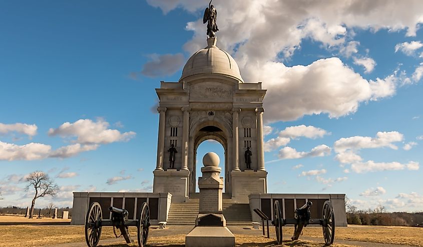 The Pennsylvania State Monument and two Civil War cannons