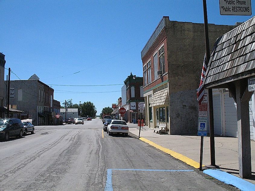 Downtown street in Jamesport, Missouri.