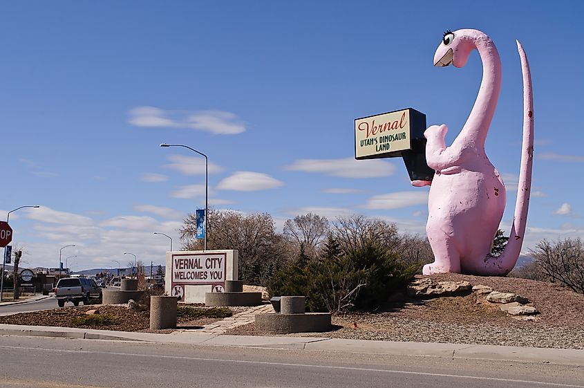 The entrance to Vernal, Utah's Dinosaur Land.