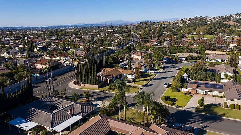 An aerial view of Villa Park, California.