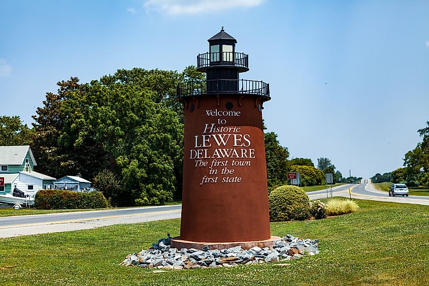 The Welcome to Lewes Lighthouse sign at the town’s entrance.