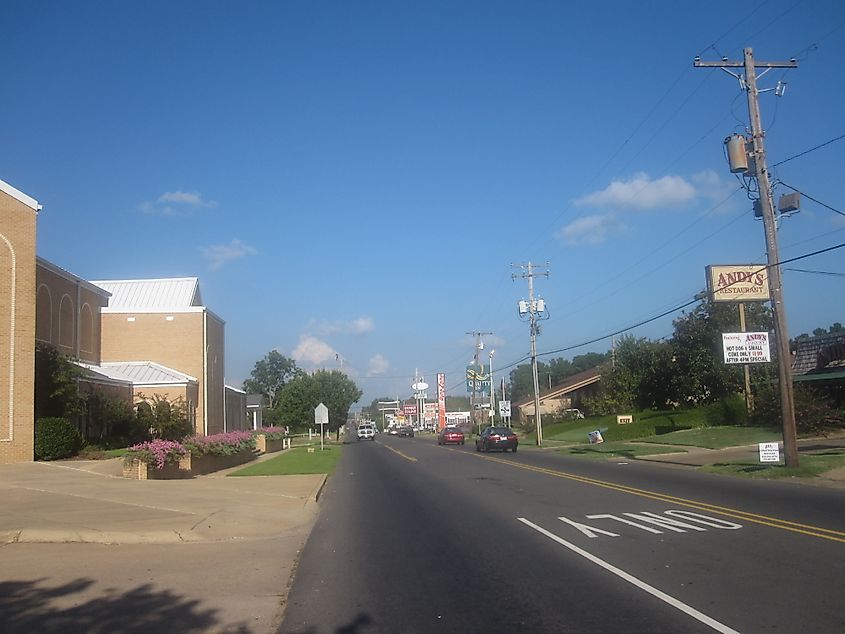 Downtown street in Magnolia, Arkansas.