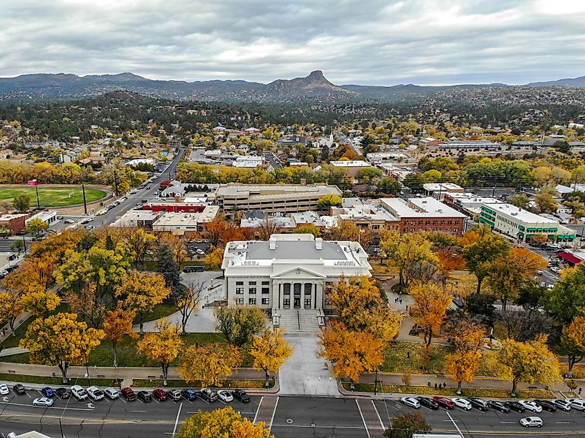 Aerial view of Prescott, Arizona, in fall.