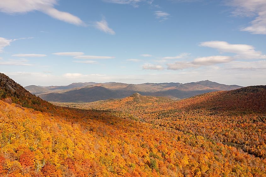 Peak fall foliage in Keene, New York. 