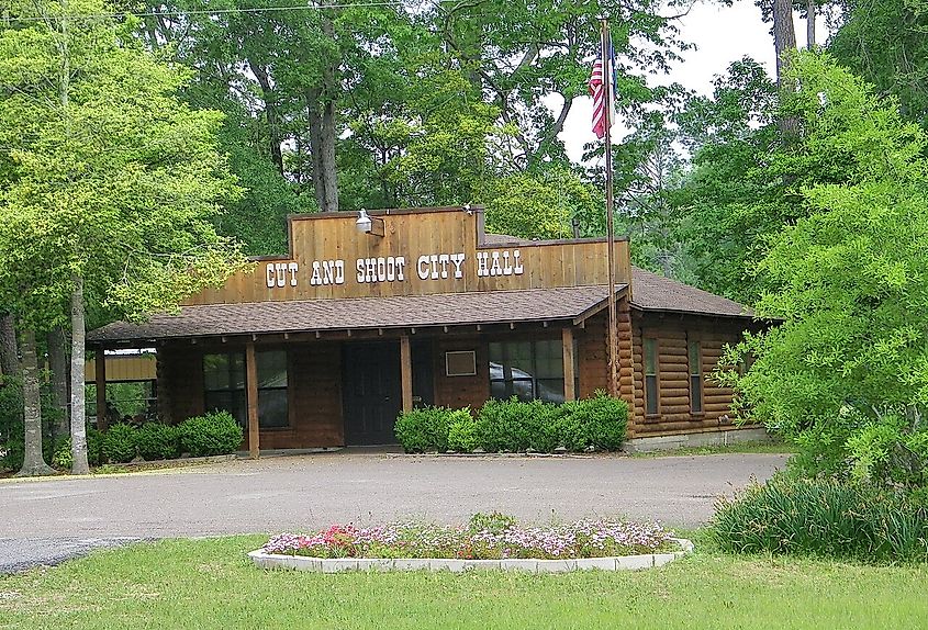 The City Hall of Cut and Shoot, Texas.