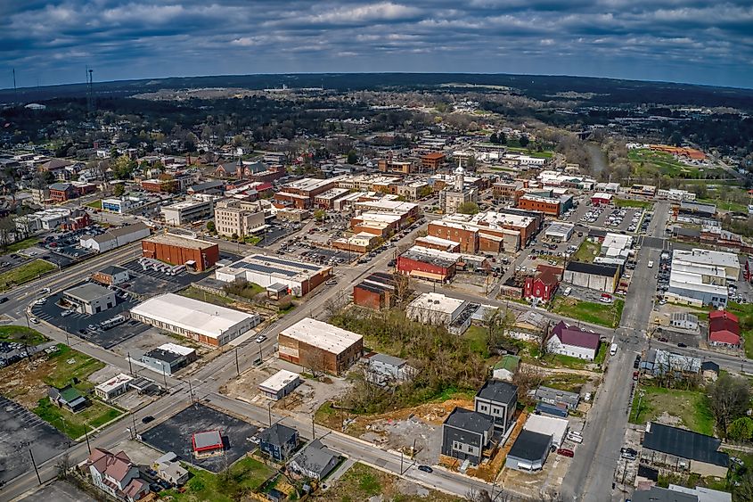 Aerial view of Columbia, Tennessee, during spring.