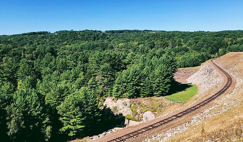 The railroad track of Thomaston Dam and portions of the Naugatuck River Valley