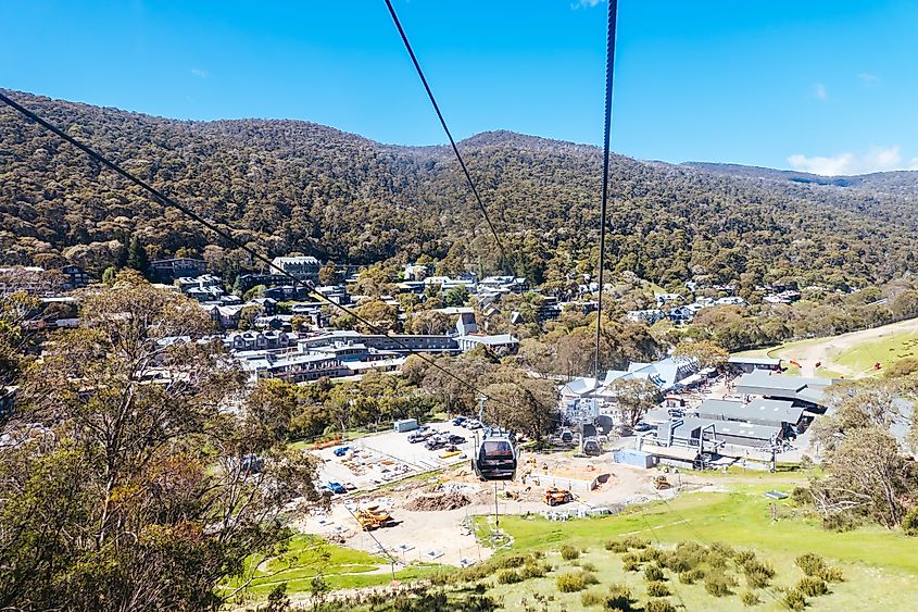 View of Thredbo, New South Wales, from the surrounding mountain.