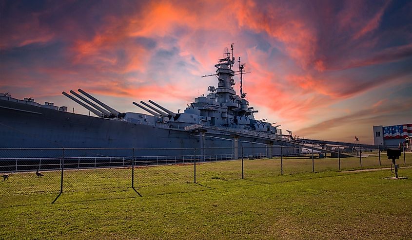 The USS Alabama Battleship docked in Mobile Bay