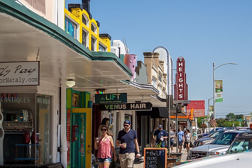 The historic Houston Heights shopping district.