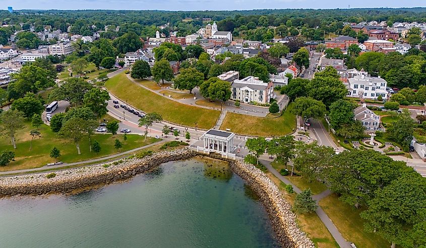 Aerial drone photo Plymouth Rock, Massachusetts.