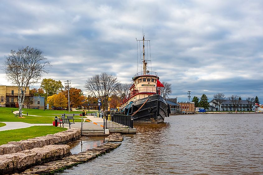 Kewaunee, USA - October 24, 2019 : Kewaunee Town harbour view in Wisconsin of USA
