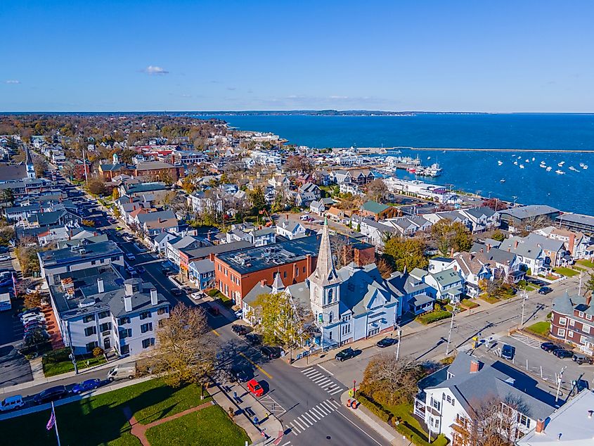 Aerial view of Plymouth in Massachusetts.