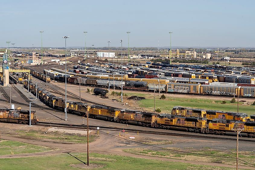 Union Pacific’s Bailey Yard viewed from Golden Spike Tower in North Platte, NE, USA. Editorial credit: JHVEPhoto / Shutterstock.com