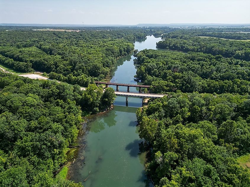 Highway 64 bridge across the lower Illinois river in Gore, Oklahoma