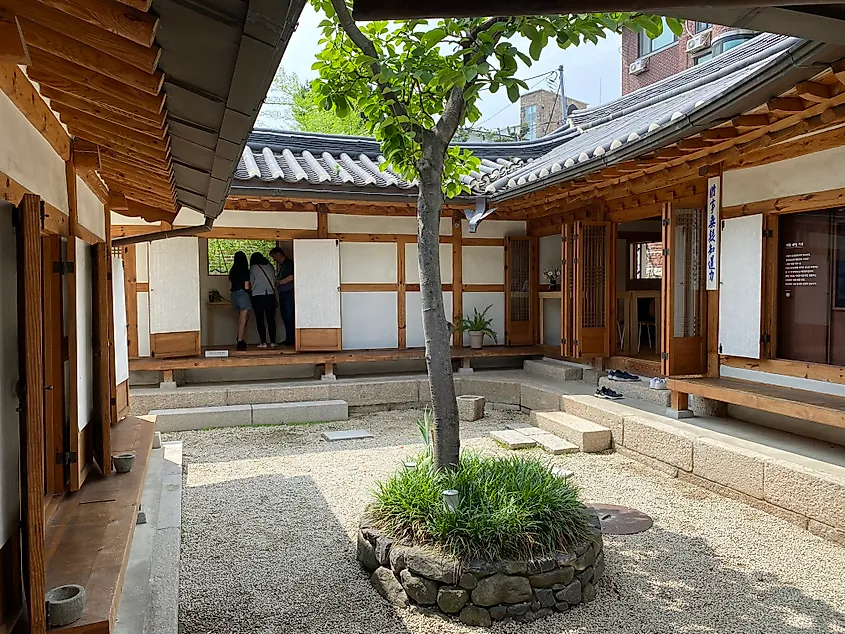 The inner courtyard of a 14th century Korean hanok home.