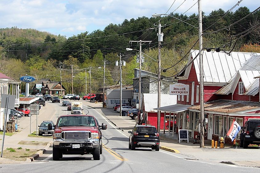 Near the corner of Water Street, Main Street, and Horicon Avenue in the Warren County village of Warrensburg, New York.