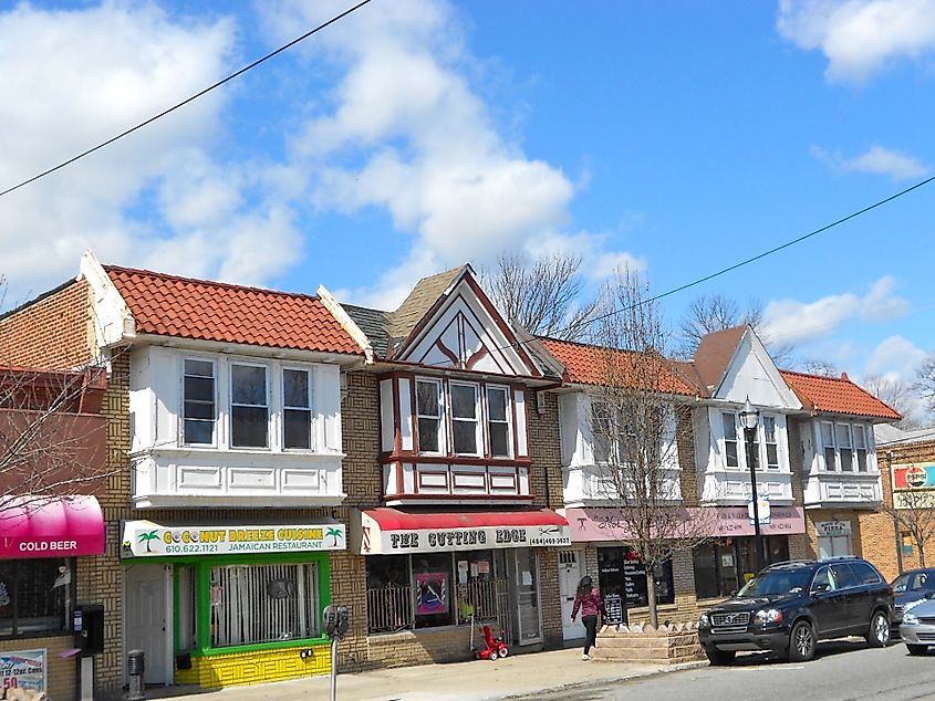 Shops and businesses in downtown Yeadon, Pennsylvania